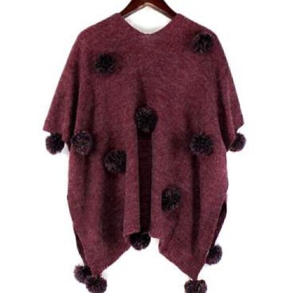 BURGUNDY POM POM WRAP - Picture 2 of 2